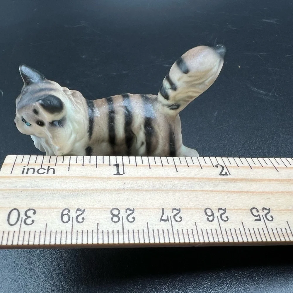 Vintage Cat Figurine Standing Striped Blue Eyes